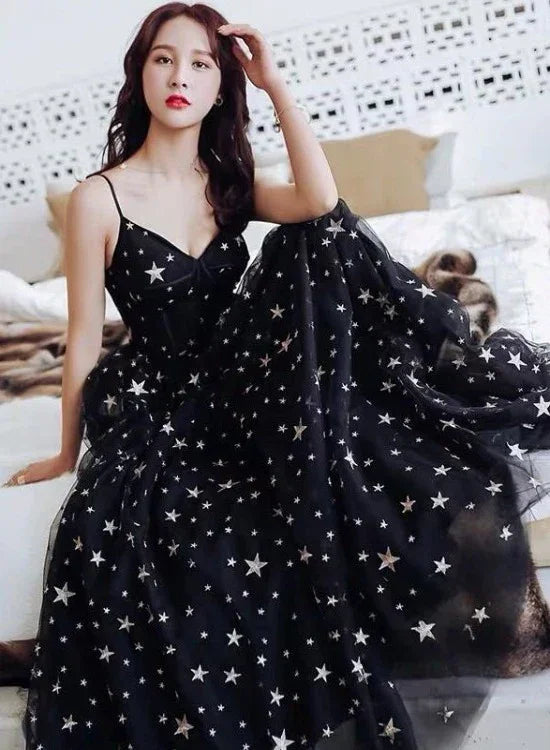 Sexy Black Sweetheart Tulle Long Party Dress Chic Black Evening Dress Prom Dress Y1159