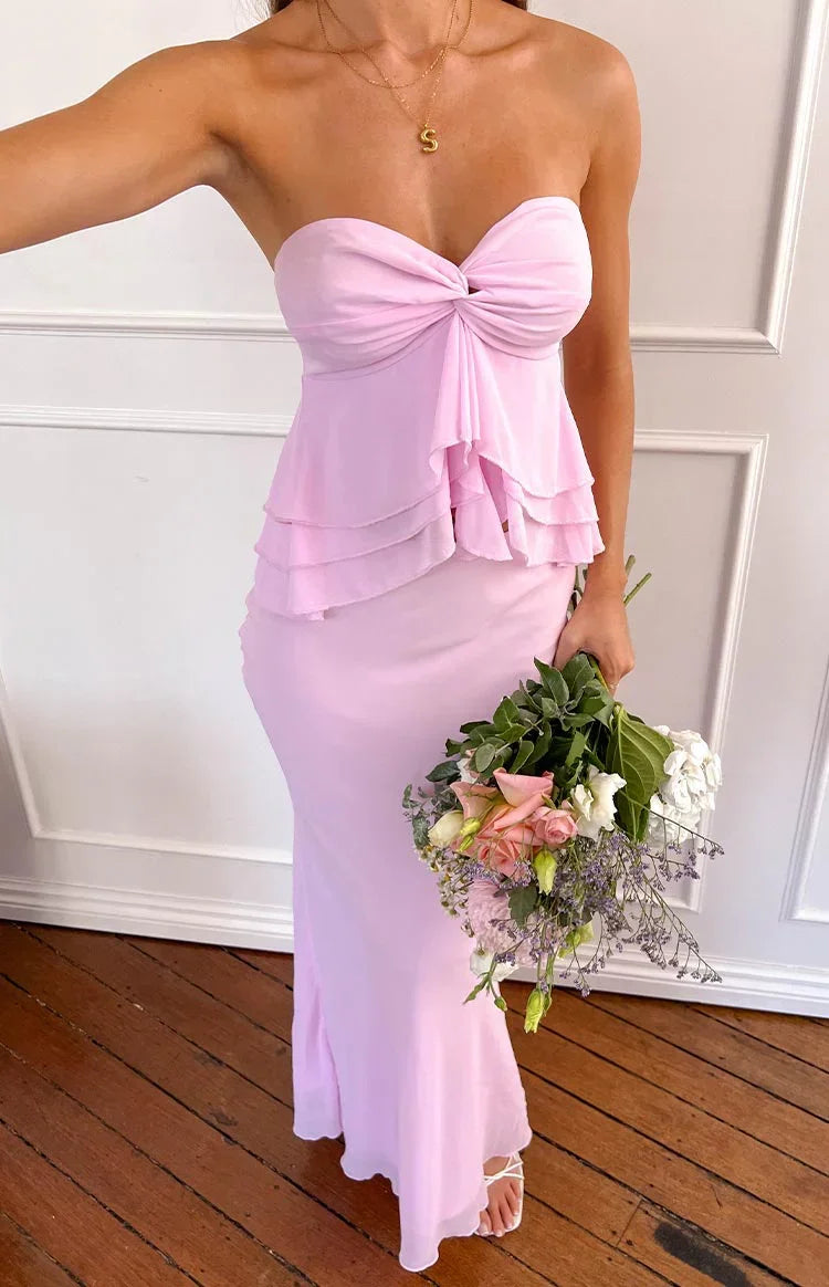 Classy Pink Sweetheart Neck Chiffon Ruffle Evening Dress Cute Prom Dress Y8323
