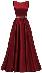 Vestido Longo de Baile para Mulher em Cetim Corte em A com Cinto de Contas Vestido Formal de Noite Y5483