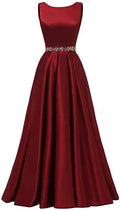 Vestido Longo de Baile para Mulher em Cetim Corte em A com Cinto de Contas Vestido Formal de Noite Y5483