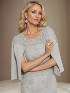 Sheath/Column Scoop Knee-Length Chiffon Lace Mother of the Bride Dress With Beading
