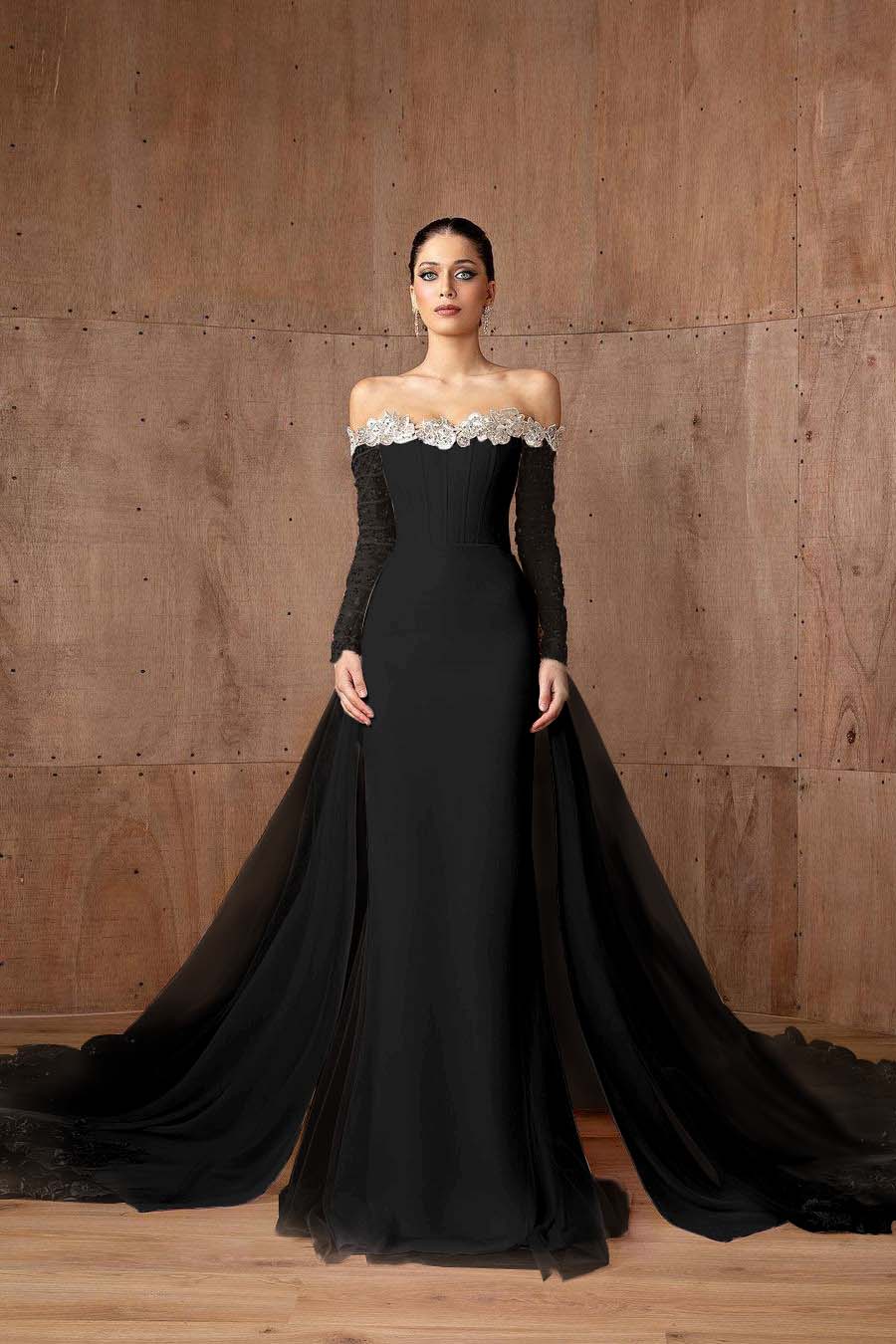 Strapless Mermaid Prom Dress With Appliques Long Sleeves Formal Gown