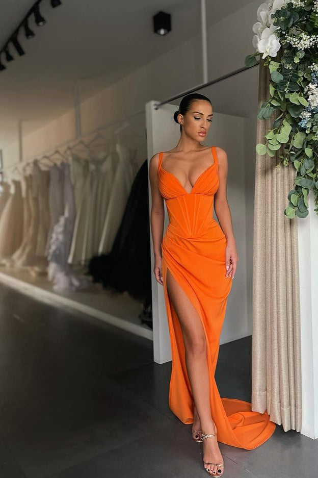 Vestido de fiesta con escote en V, sin mangas y tirantes finos