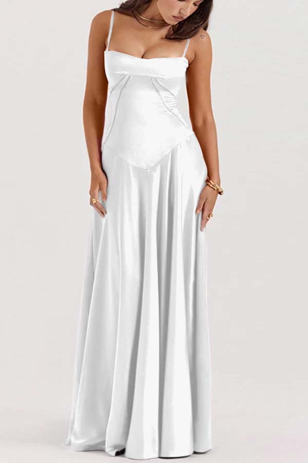 Spaghetti Strap Sleeveless Long Pleated Ruffle Prom Dress