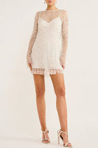 Robe courte en tissu à paillettes et perles scintillantes avec jupon séparé