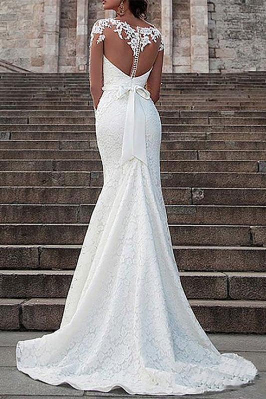 Mermaid Lace Wedding Dress With Long Sleeves For Modern Elegant Bride