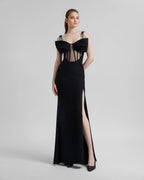 Vestido de baile elegante com alça de diamantes e racha