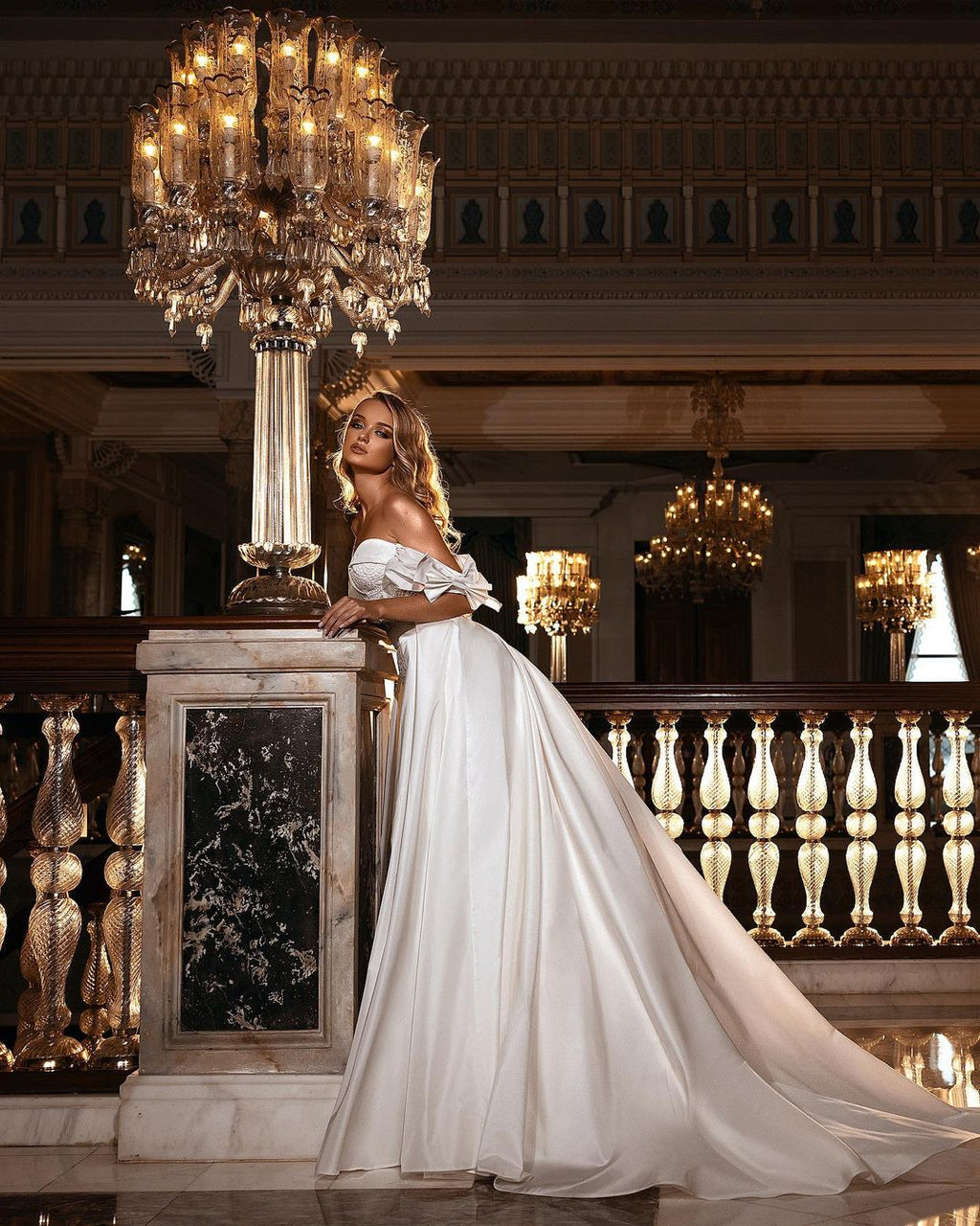 Modest Lace Satin Off The Shoulder A Line Wedding Dress With Sweetheart Appliques