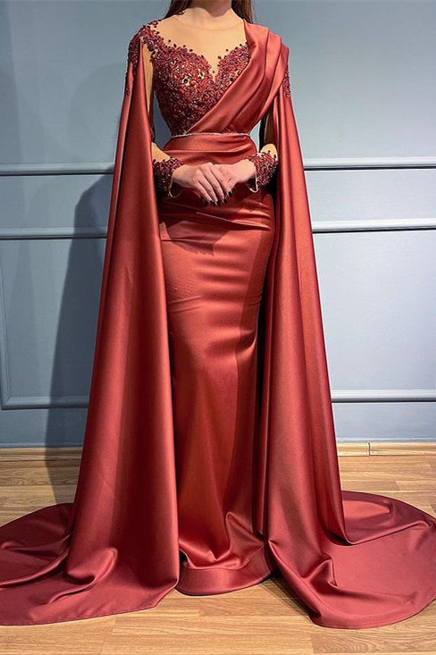 Robe de bal à manches longues avec perles, appliques sirène et volants