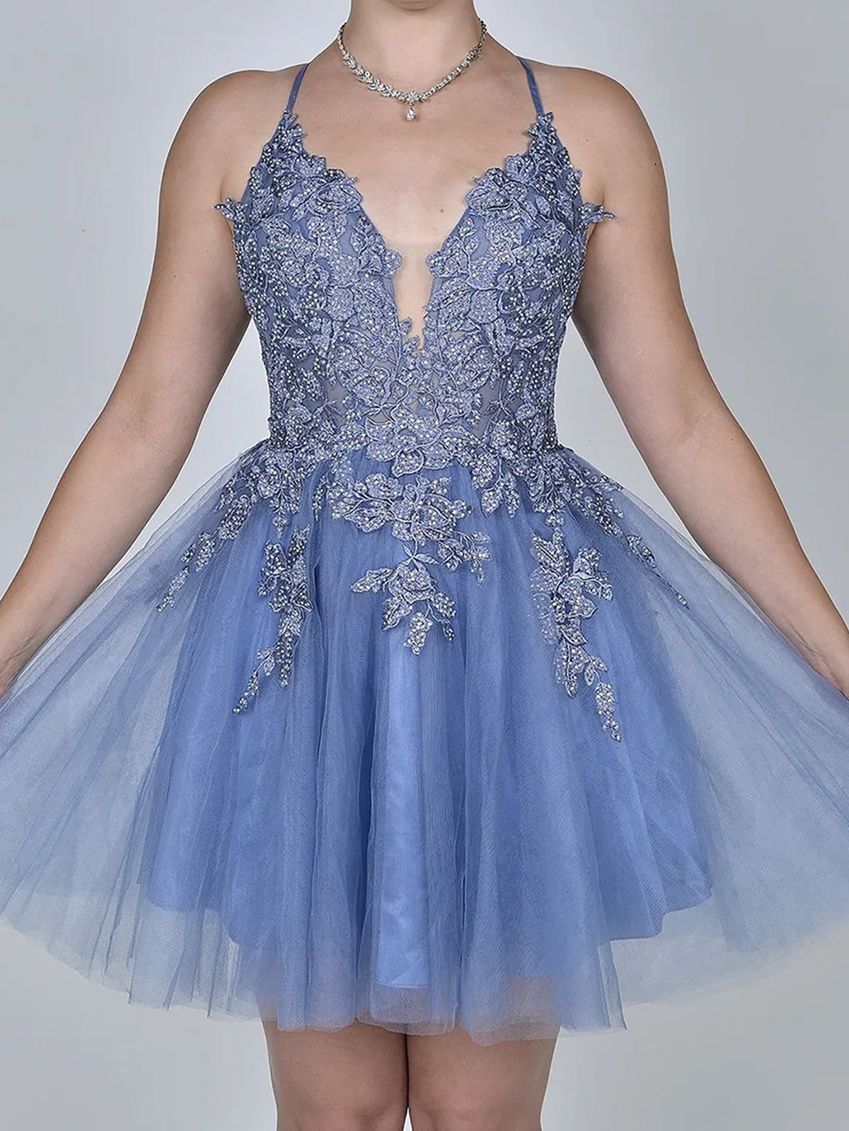 A Line Applique BlushTulle Short Homecoming Dress