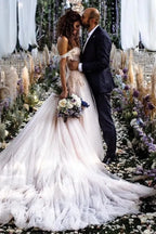 Chic A Line Off The Shoulder Lace Tulle Wedding Dress