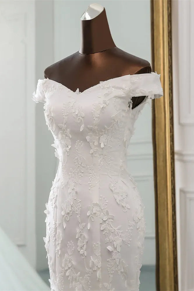 Sexy Long Off The Shoulder Mermaid Silhouette Wedding Dress With Lace Tulle