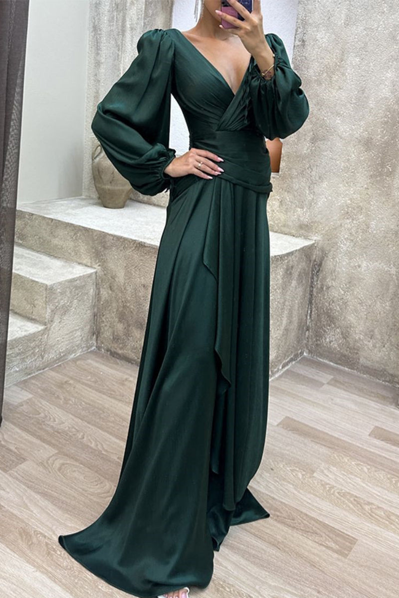 Vestidos de Noite Elegantes e Formais, Com Decote em V e Dobra Sólida (3 Cores)