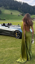 Robe de fête verte à dos nu élégante Robe longue de bal Robe de soirée Y7496