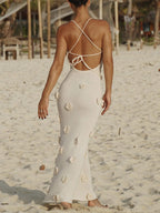 Robe mi-longue fleurie en tricot