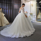 Bateau Neckline Floor Length Long Sleeves Wedding Dress With Lace Appliques