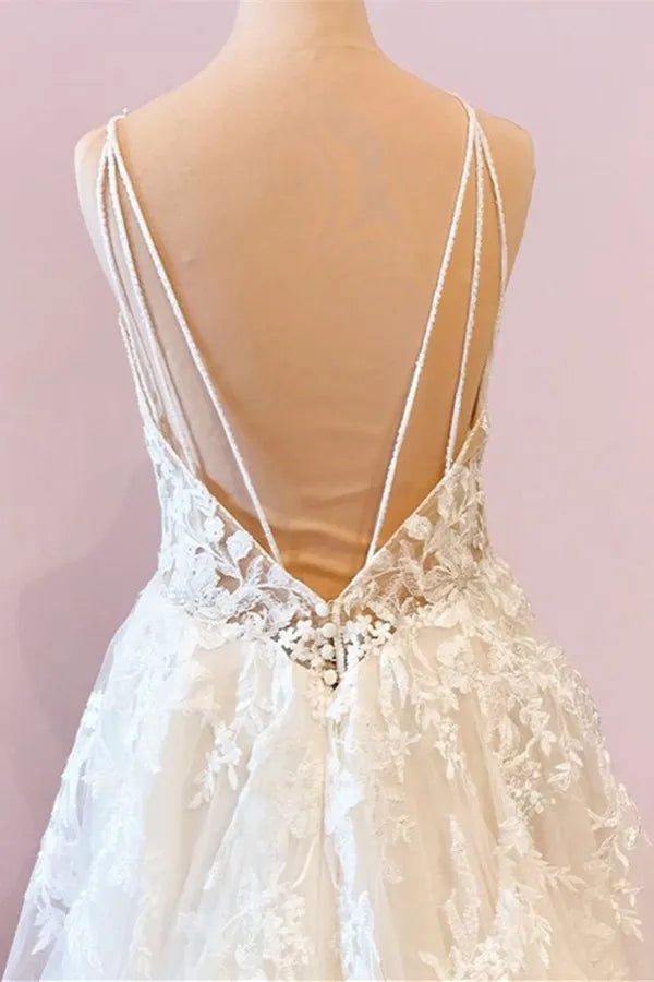 Stunning Floor Length A Line Wedding Dress Sweetheart Neckline Spaghetti Straps