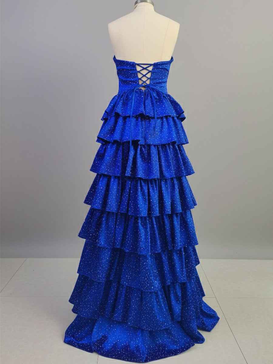 A Line Strapless Sweetheart Satin Long Prom Dress with Keyhole