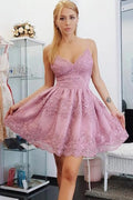 A-Line Lace Spaghetti Straps Short Homecoming Dresses, Graduation Dress