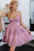 A-Line Lace Spaghetti Straps Short Homecoming Dresses, Graduation Dress