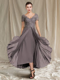 V Neck A Line Princess Tea Length Dresses For The Mother Of The Bride