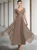 V Neck A Line Princess Gown For Mother Of The Bride Ankle Length