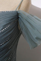 A-Line Off The Shoulder Grey Tulle Prom Dress Evening Dress