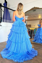 Abito da sera in tulle con balze a strati e scollo a barca SYP144
