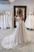 A-line Off-the-Shoulder Wedding Dresses With Lace Appliques Bridal Gown