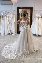 A-line Off-the-Shoulder Wedding Dresses With Lace Appliques Bridal Gown