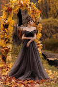 A-line Off Shoulder Simple Black Forest Wedding Dresses
