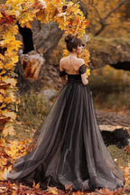 A-line Off Shoulder Simple Black Forest Wedding Dresses