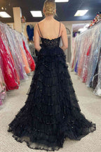 A-line Straps Plunging Neck Pink Sequin Lace Prom Dresses
