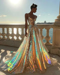 Vestido de Festa em Tule com Lantejoulas, Corte em A, Modelo Y8378