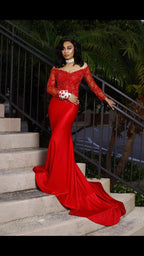 Vestido de fiesta rojo elegante con corte sirena Vestido de noche rojo Y5694
