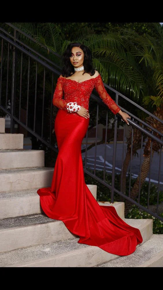 Vestido de fiesta rojo elegante con corte sirena Vestido de noche rojo Y5694