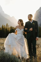 A Line Off the Shoulder Appliques Bohemian Wedding Dresses Bridal Gown