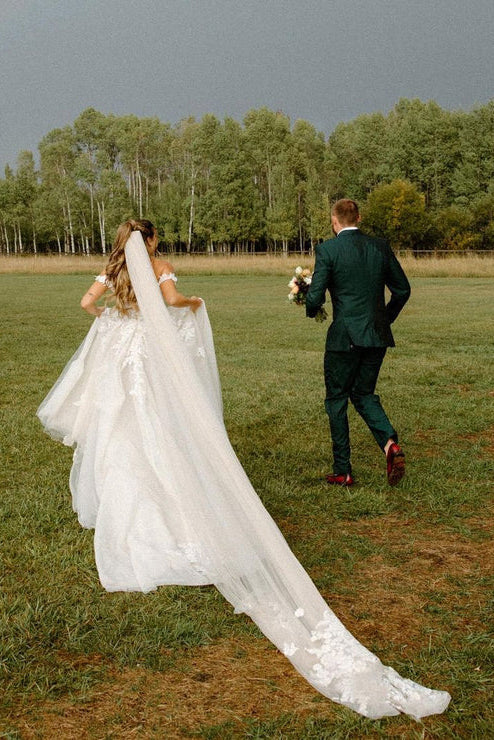 A Line Off the Shoulder Appliques Bohemian Wedding Dresses Bridal Gown