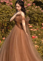 Beautiful A-line Tulle Straps Long Formal Gown Tulle Party Dresses Evening Dresses Y4643