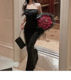 Vestido largo de noche sirena blanco con tirantes finos sexy Vestido largo de gala Y7787