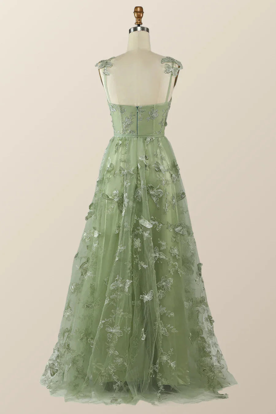 Robe longue de soirée formelle en ligne A papillon vert sauge Y2801