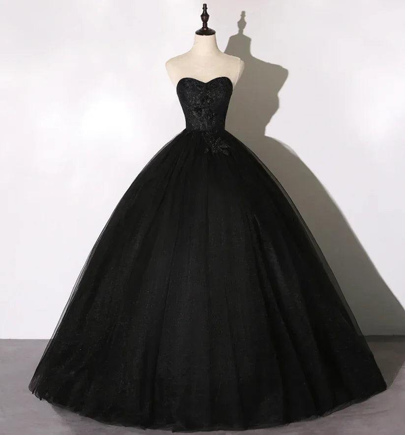Black lace long ball gown dress A line formal dress Y1295