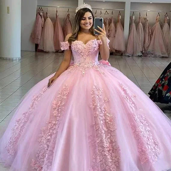 Vestido de baile roxo com aplicações de tule e decote ombro a ombro, vestido para os 16 anos Y5472