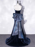 Vestidos de baile longos de veludo azul sereia vestido de noite longo de veludo azul Y4387
