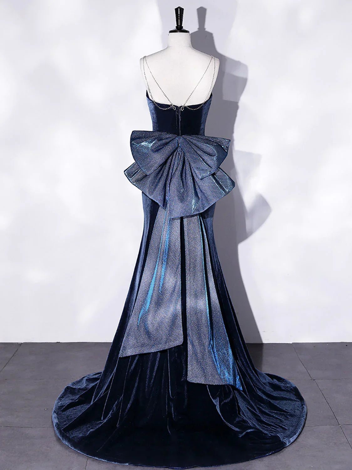 Vestidos de baile longos de veludo azul sereia vestido de noite longo de veludo azul Y4387