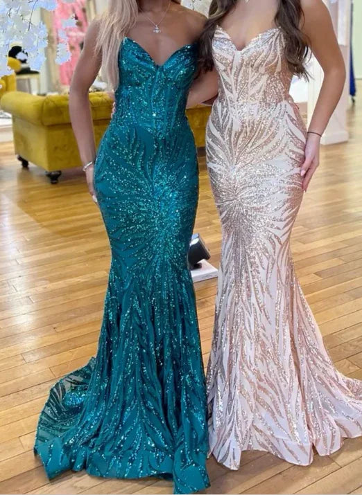 Wunderschönes Abendkleid mit Spaghettiträgern, Meerjungfrauenform, lang, Ballkleid Y7886