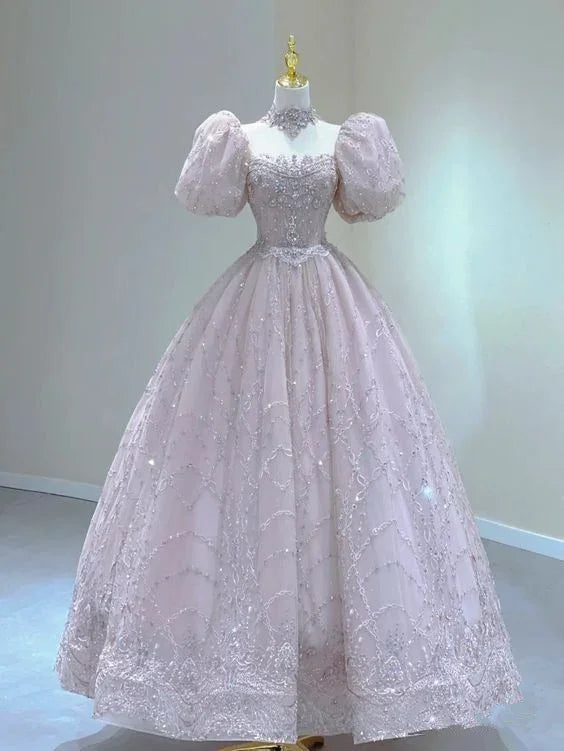 Vestido de Quinceanera com Aplicações e Mangas Bufantes, Vestido de Doce 16, Vestido de Baile Y2205