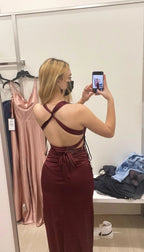 Robe de soirée en satin à dos nu avec bretelles Élégante robe de cérémonie Y2927