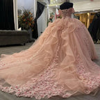 Vestido de bola con apliques rosados brillantes, vestido de princesa rosa Y2341