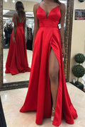 Vestido de Baile Vermelho Comprido com Frente Dividida Estilo Império Vestido de Noite Vermelho Y7076
